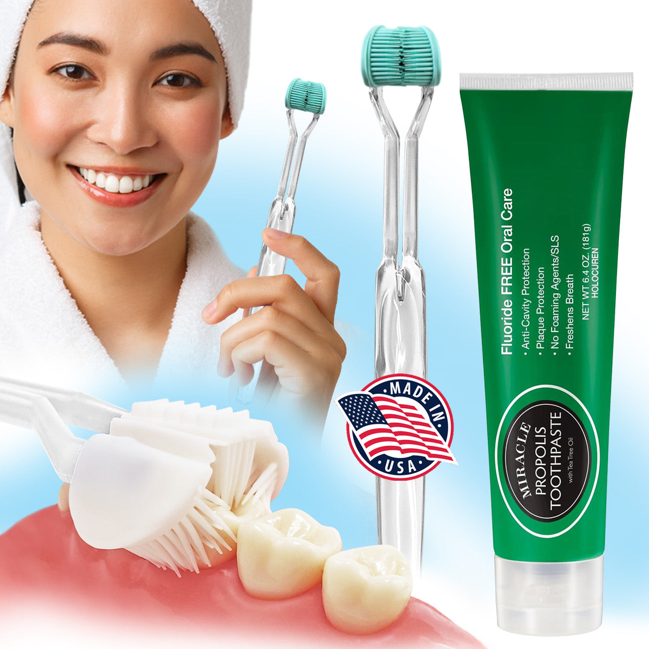 Miracle Propolis Toothpaste w/ Tea Tree Oil, Natural, No Fluoride FREE Shipping