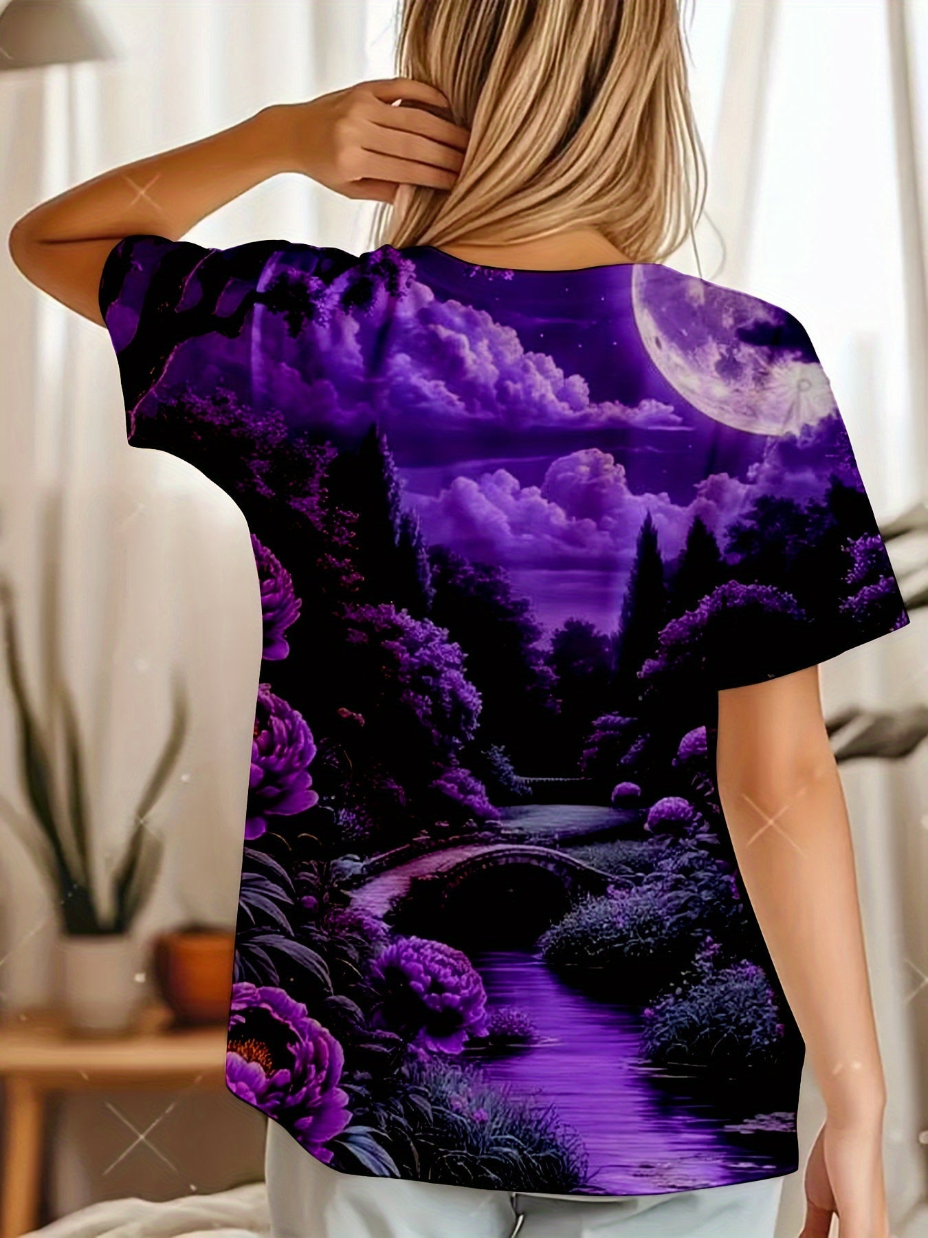 Elegant Moonlit Peony Garden Floral Tee