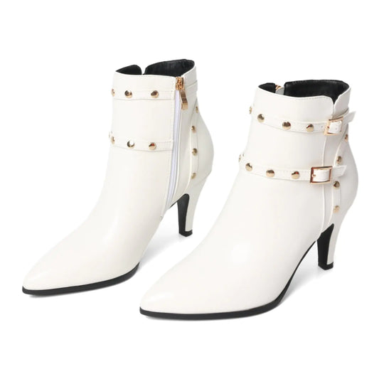 Pointed Toe Booties Kitten Heel White Boots