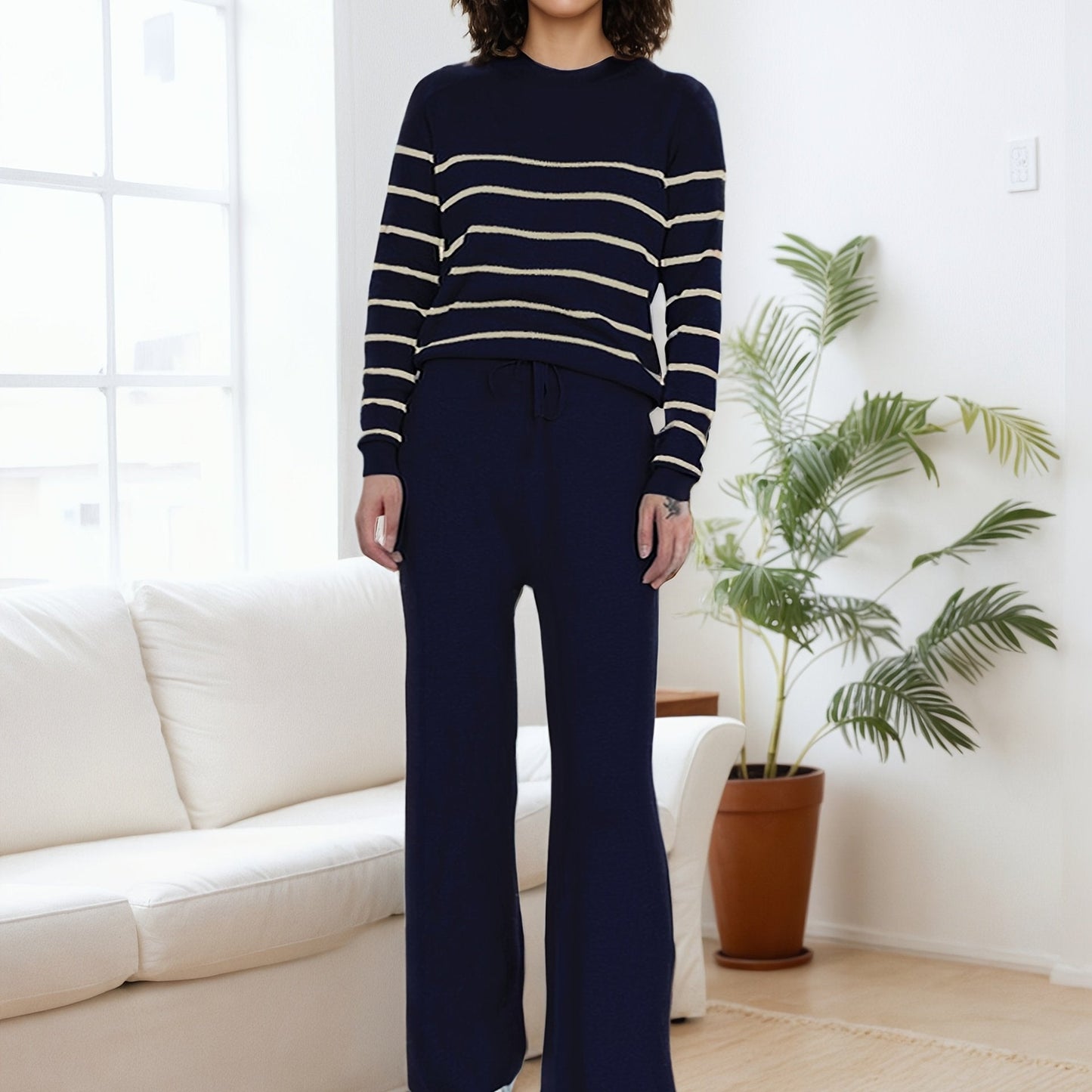 Plus Size Style Striped Knit Set