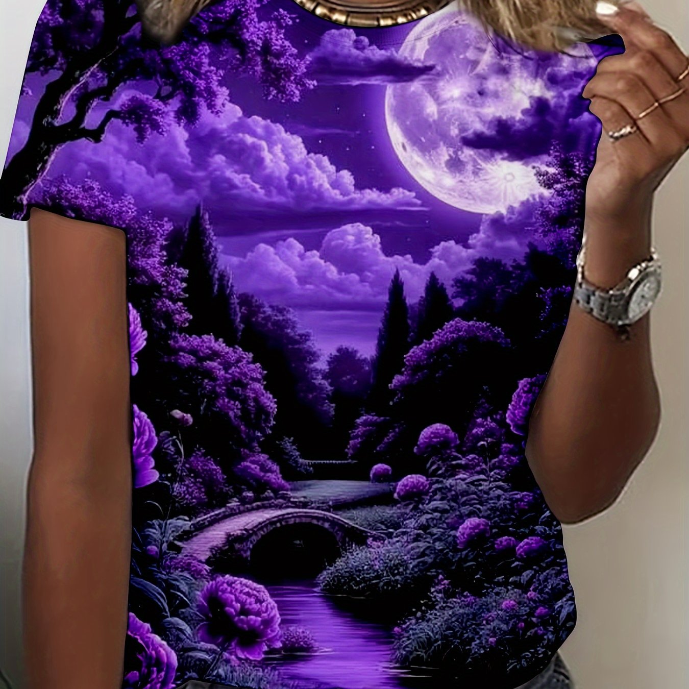 Elegant Moonlit Peony Garden Floral Tee