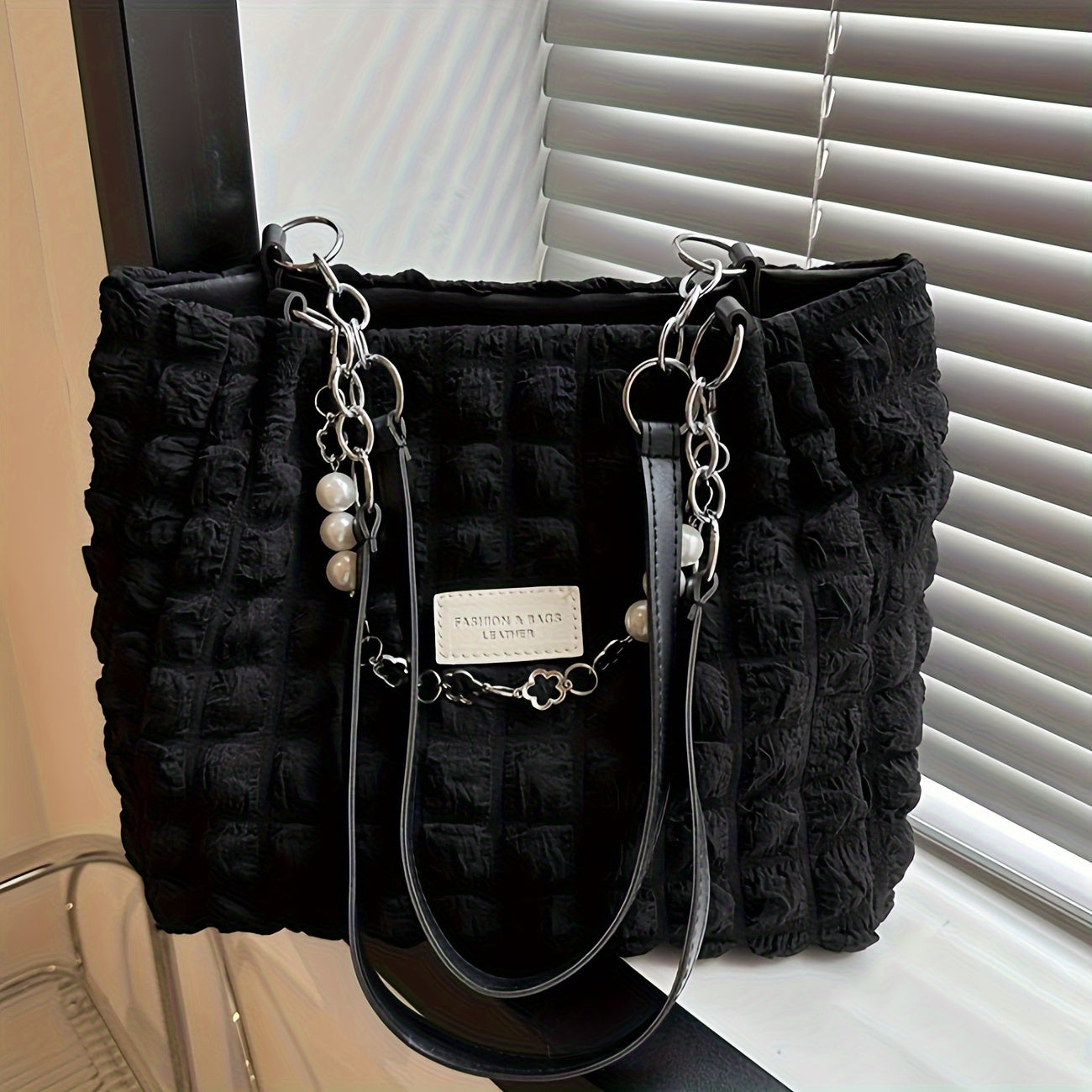 Elegant Women's Structured Pleated Bubble Shoulder Bag