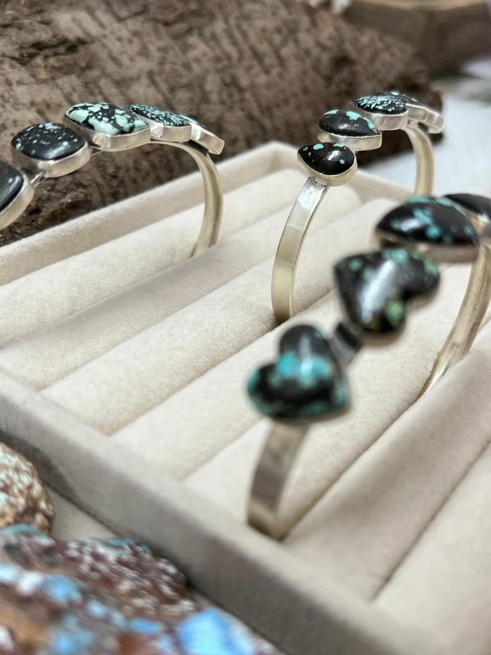 Handmade Sterling Silver Lander Turquoise Cuff Bracelet with Signed Nizhoni