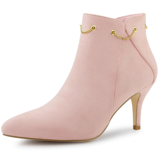 Pointed Toe Side Zip Stiletto Heel Dust Pink Ankle Booties