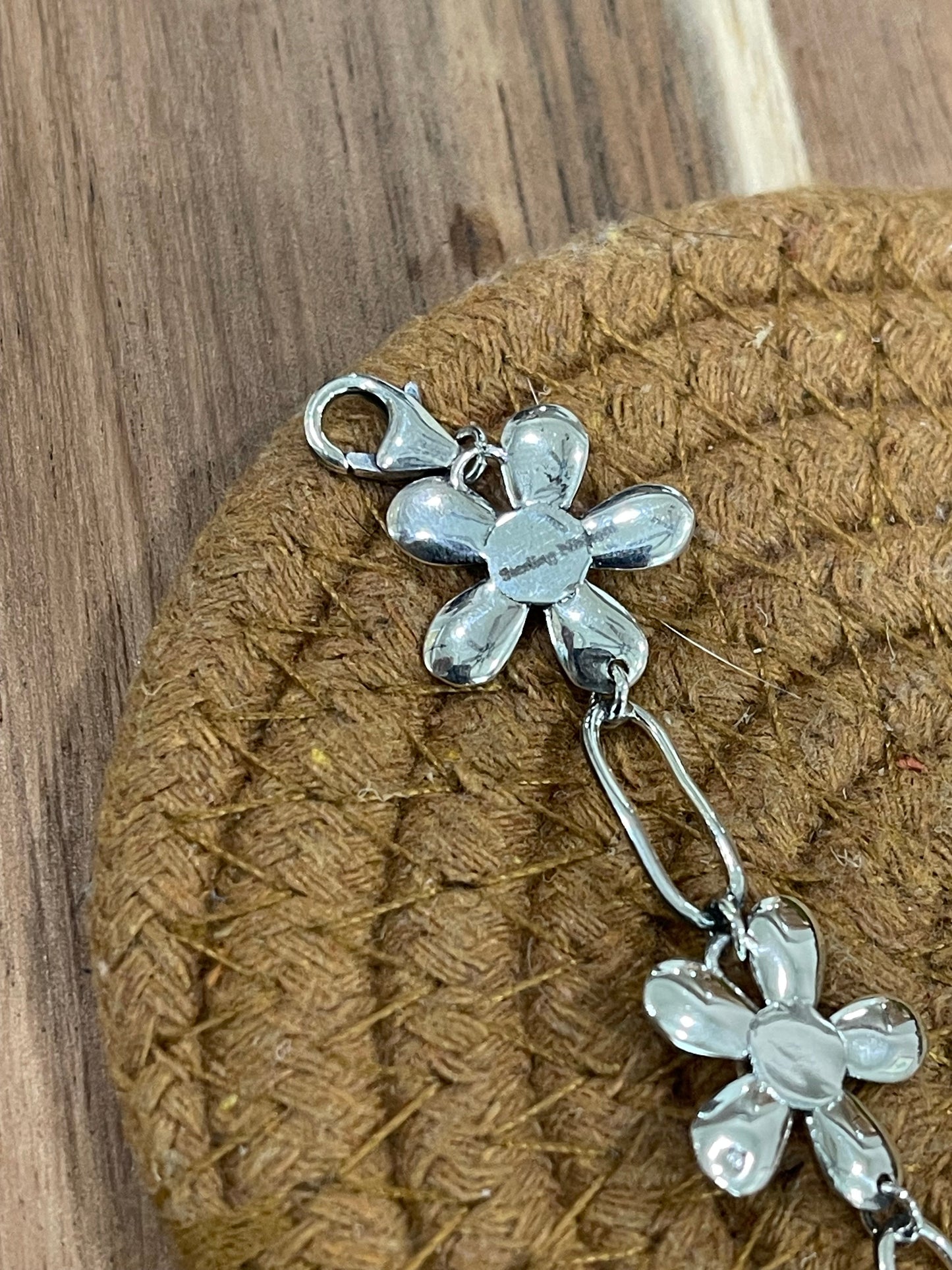 Handmade Sterling Silver & Pink Fire Opal Flower Bracelet