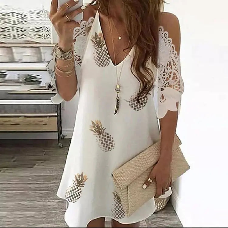 Plus Size Women's Lace Printed Casual Dress