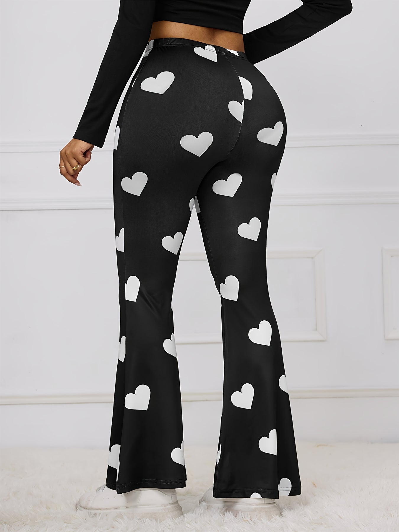 Elegant Versatile Staple Heart Print Wide Leg Pants