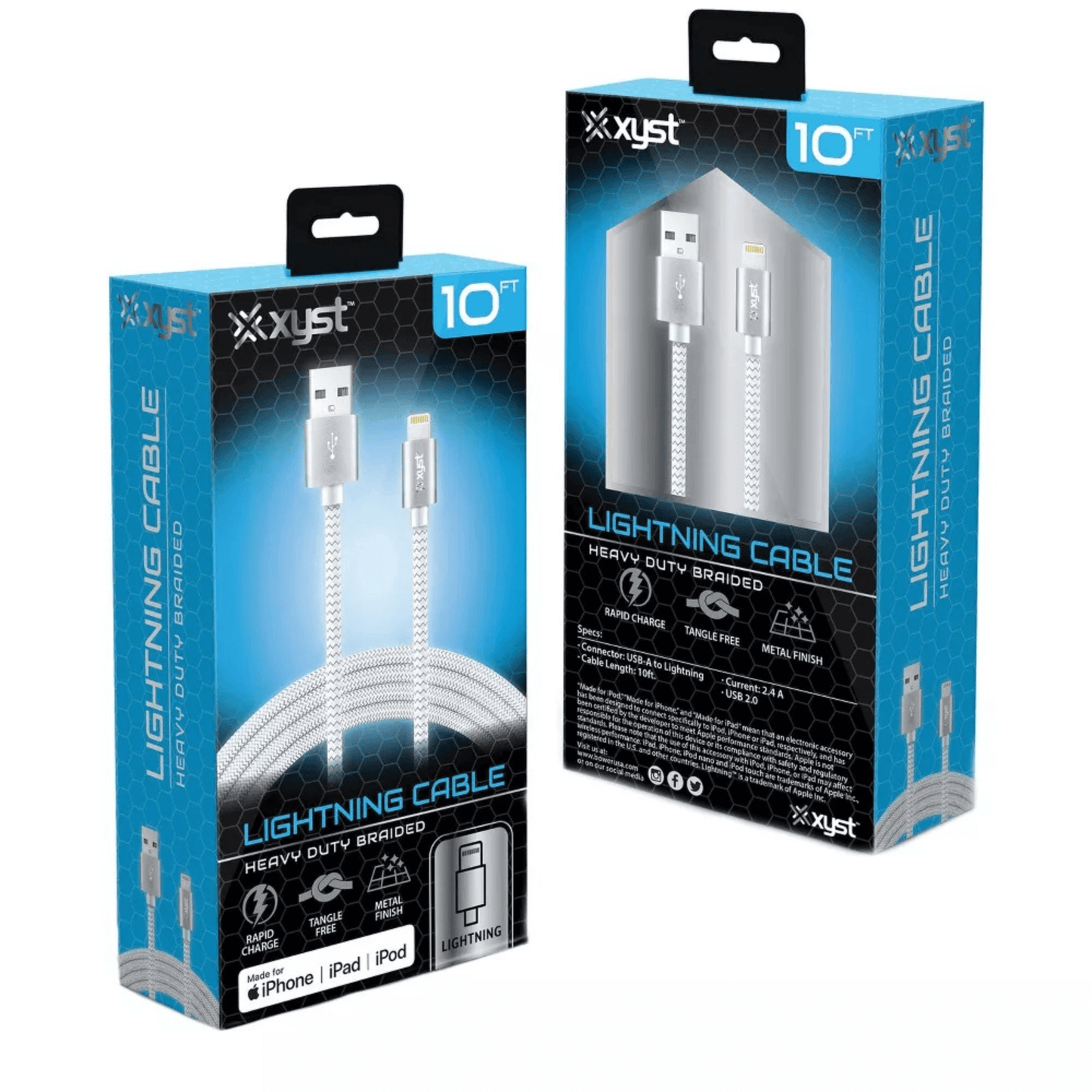 Xyst Charge and Sync USB to Lightning Braided Cable 10Ft