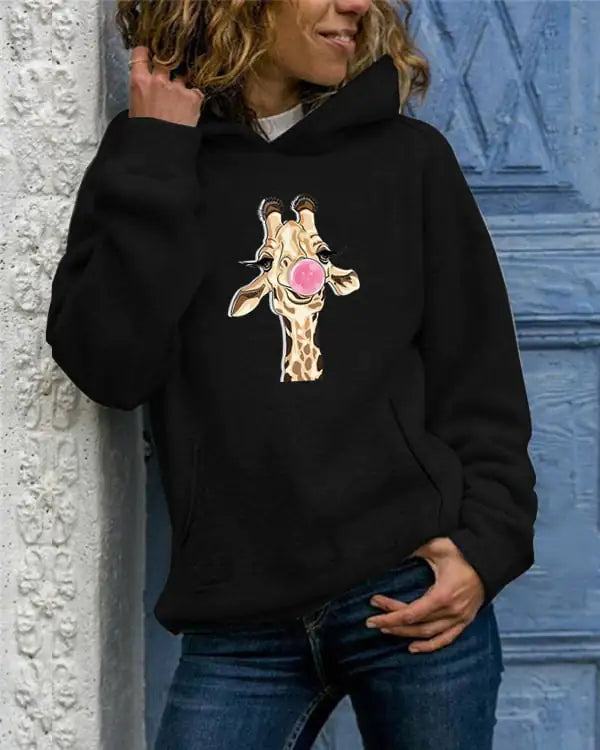 Solid Color Printed Round Neck Women's Sweater