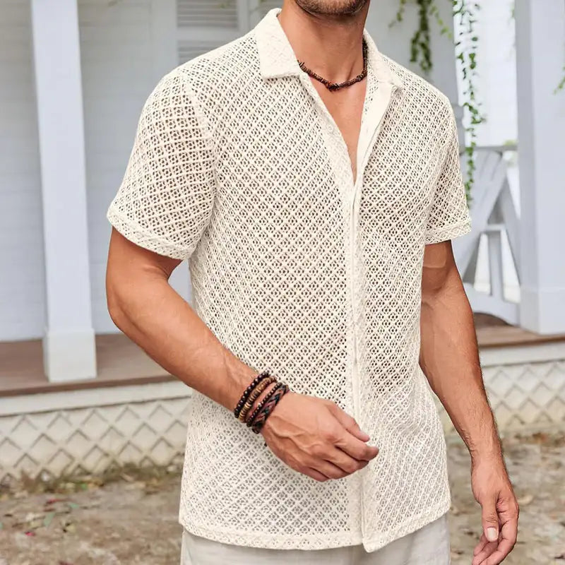 Summer Mesh Short Sleeve Shirt Men Clothing