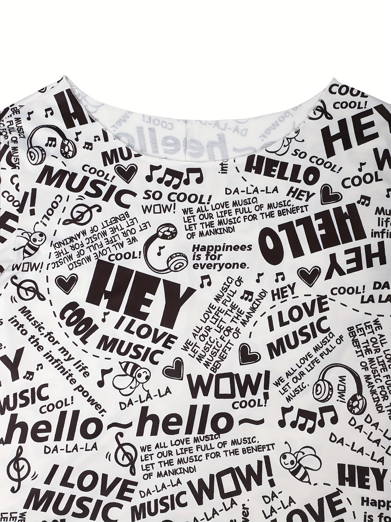 Plus Size Off Shoulder HELLO MUSIC Tee Chic Summer