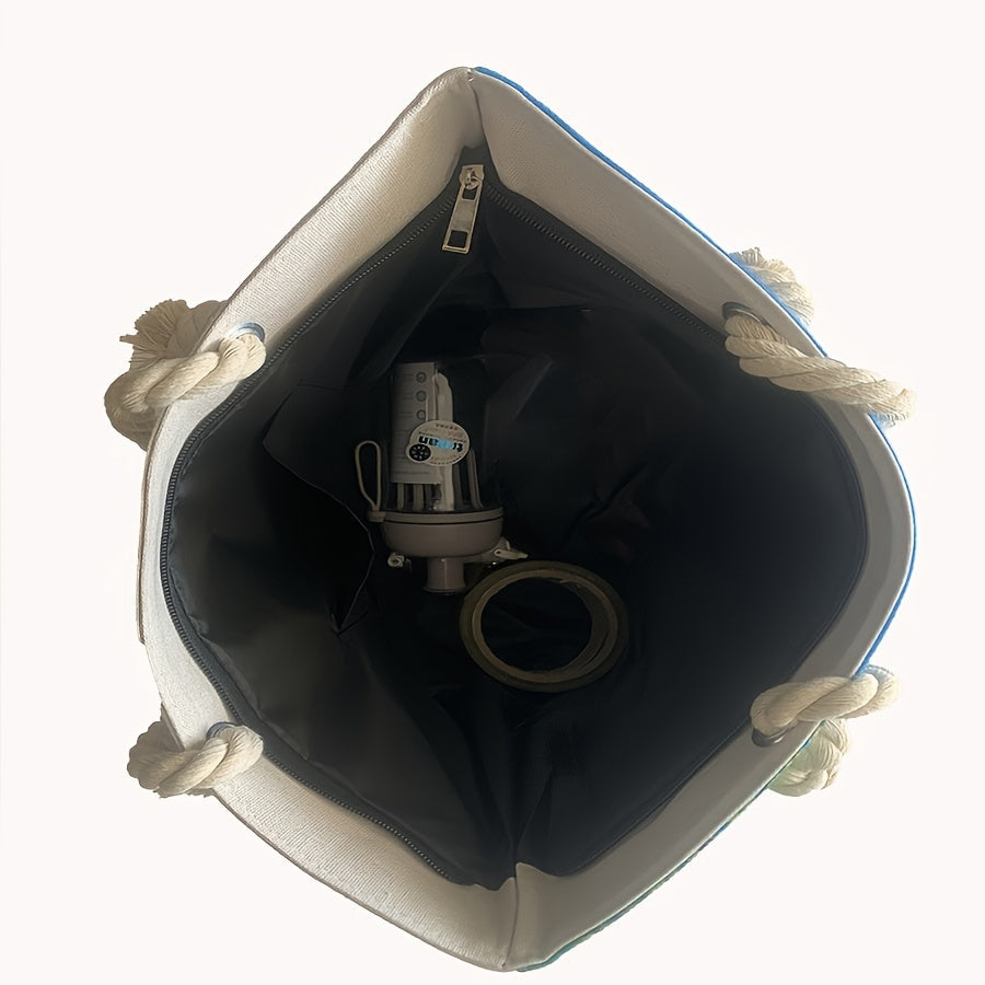 Durable Zipped Stylish Essential Vibrant Coastal Print Beach Tote Bag