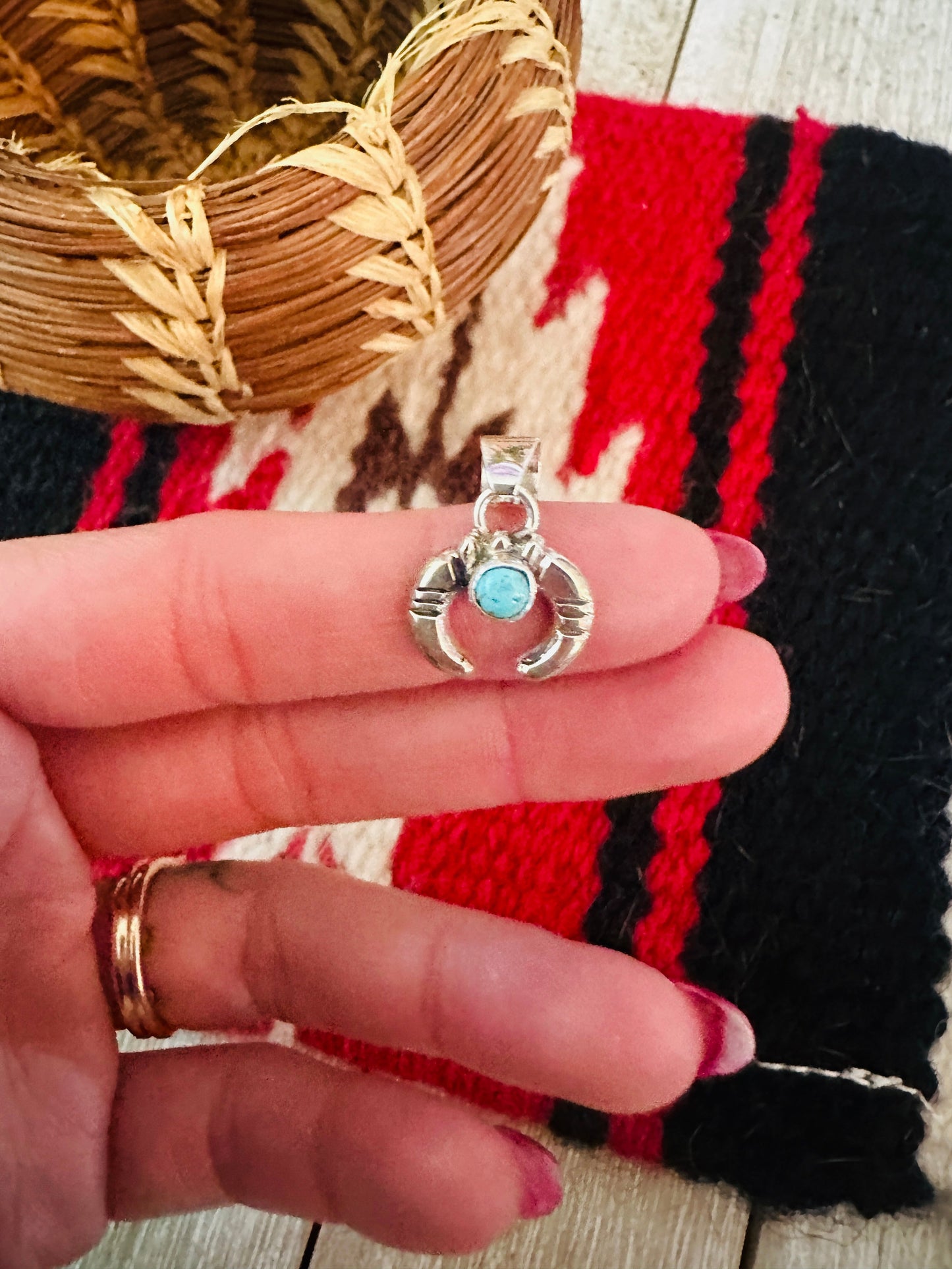 Handcrafted Sterling Silver and Turquoise Naja Mini Pendant