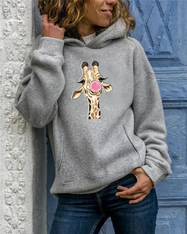 Solid Color Printed Round Neck Women's Sweater