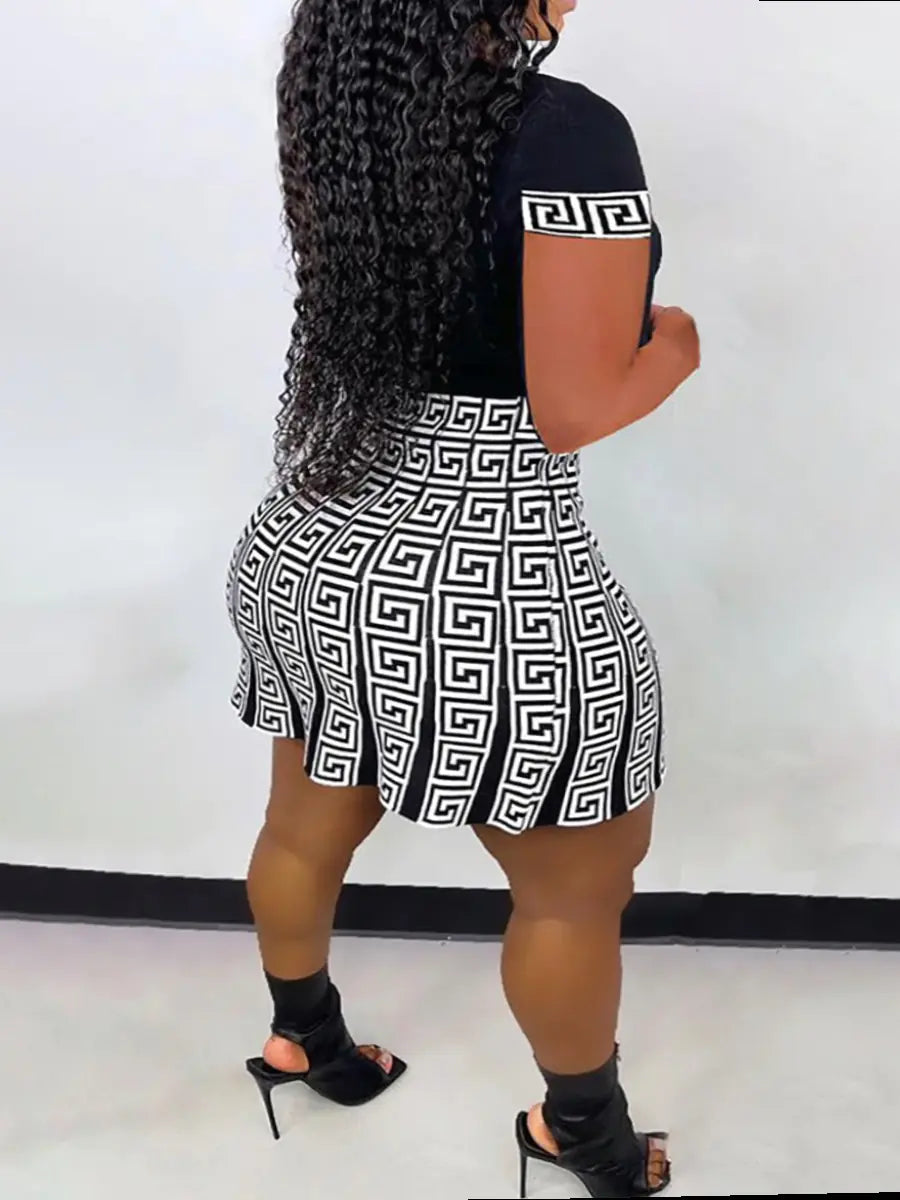 Women's Two Piece Geometric Print Skirt Set