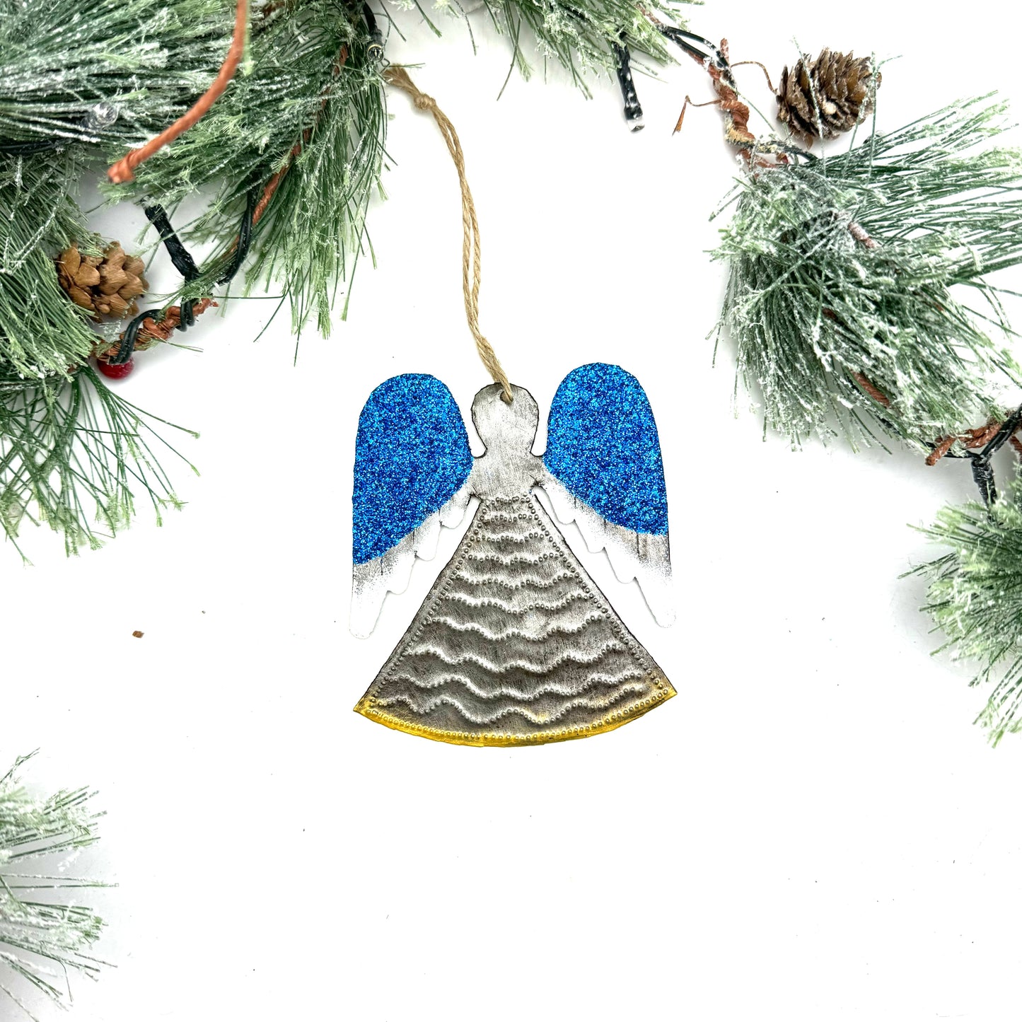 Glitter Angel Ornament with Snowy Wings