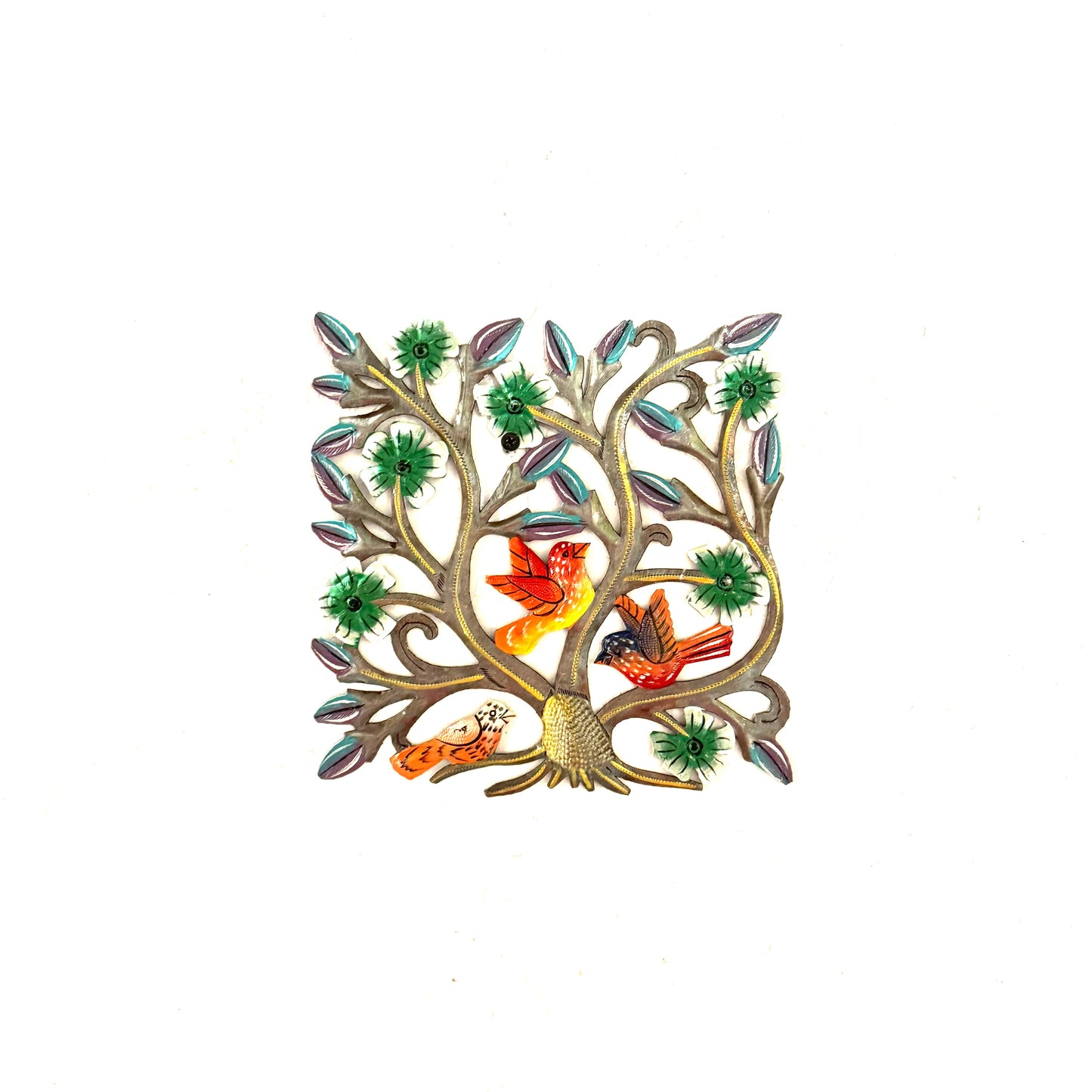 Small Square Birds with Green Flowers