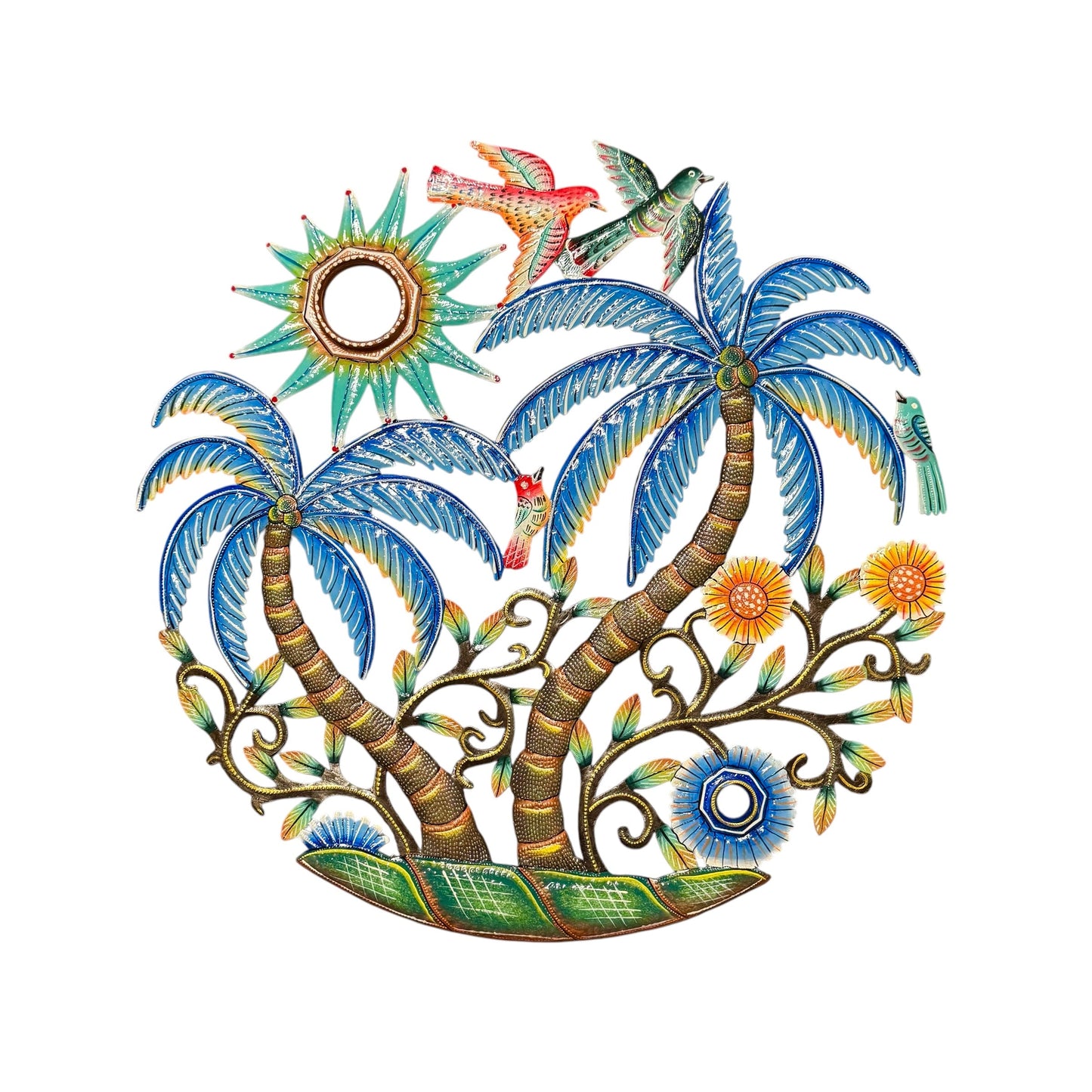 Turquoise Palm Trees Oil Drum Top