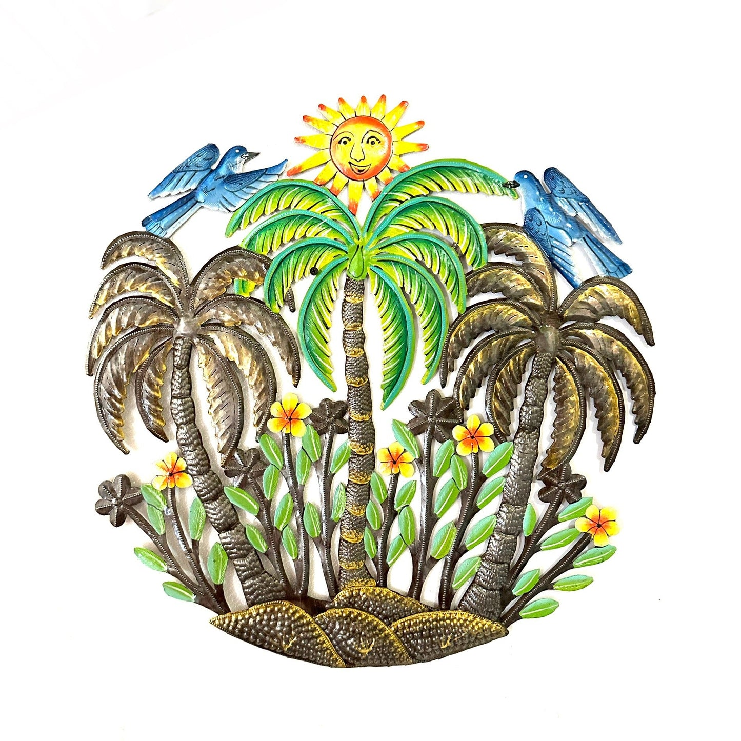 Sunny Day Palm Tree with Birds