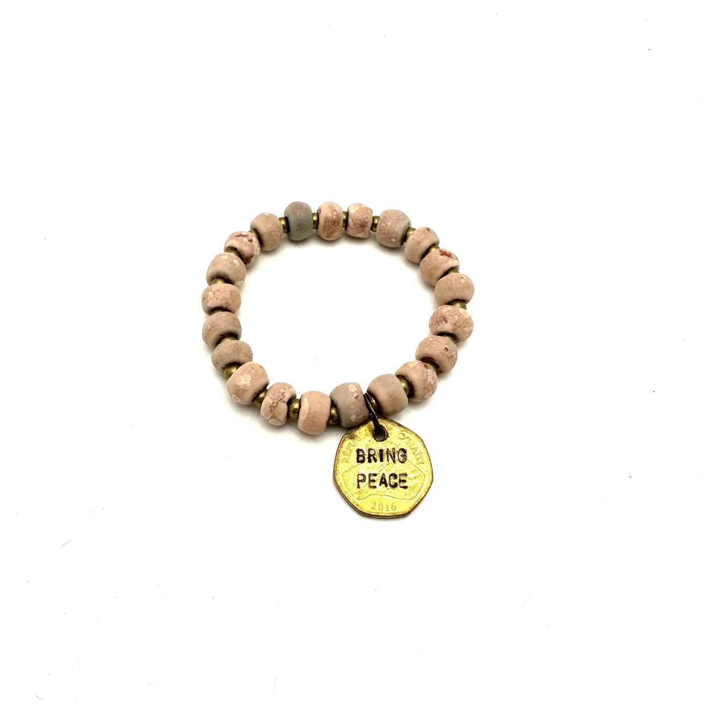 Ceramic Coin Bracelet - Bring Peace