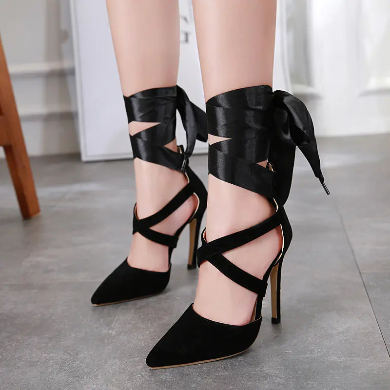 Comfortable Ribbon Sexy Pointed Toe Heeled Sandals