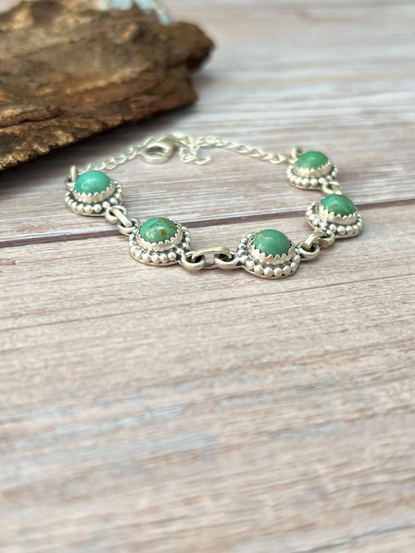 Handmade Sterling Silver Kingman Turquoise Bracelet with Signed Nizhoni