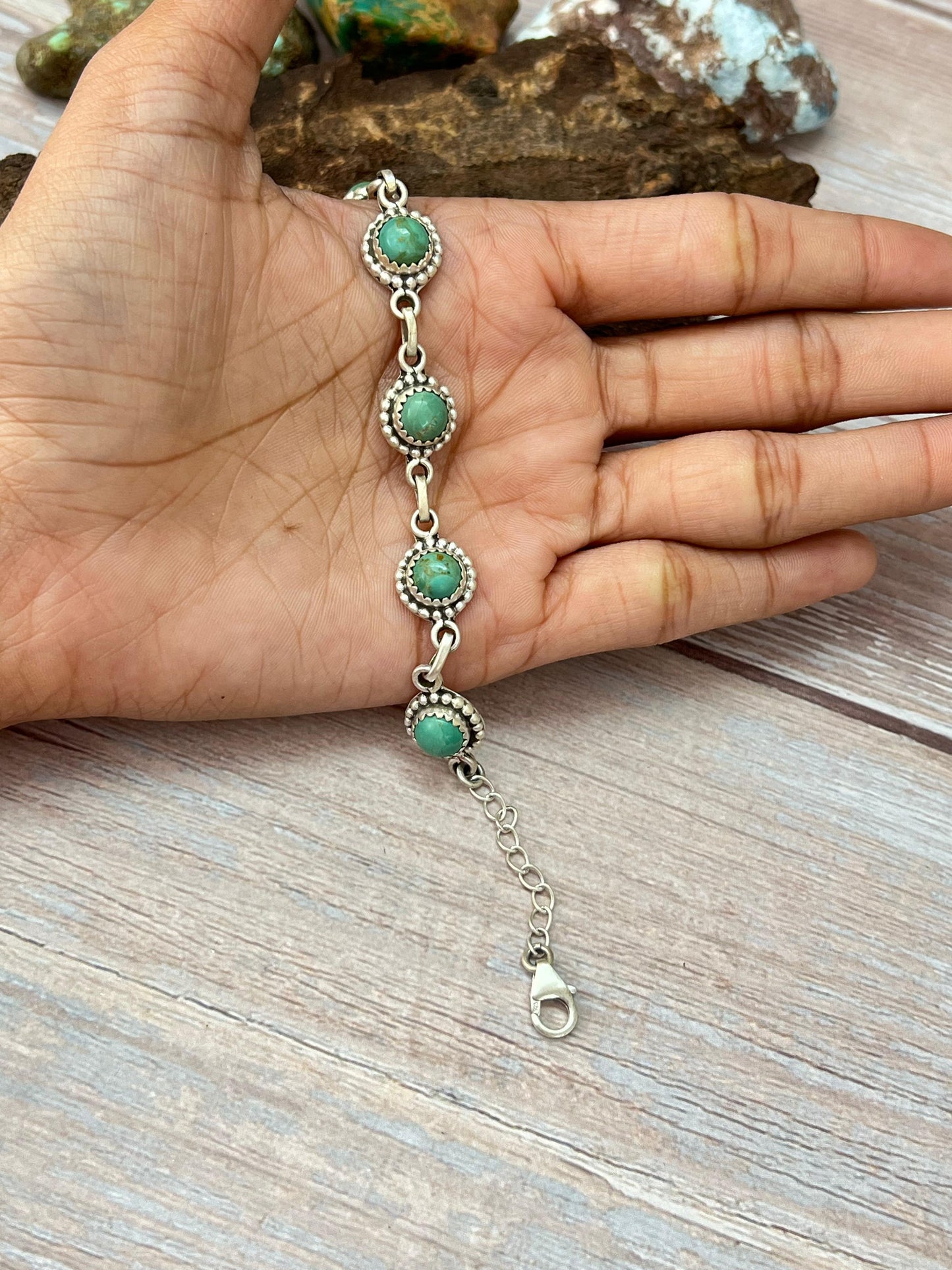 Handmade Sterling Silver Kingman Turquoise Bracelet with Signed Nizhoni