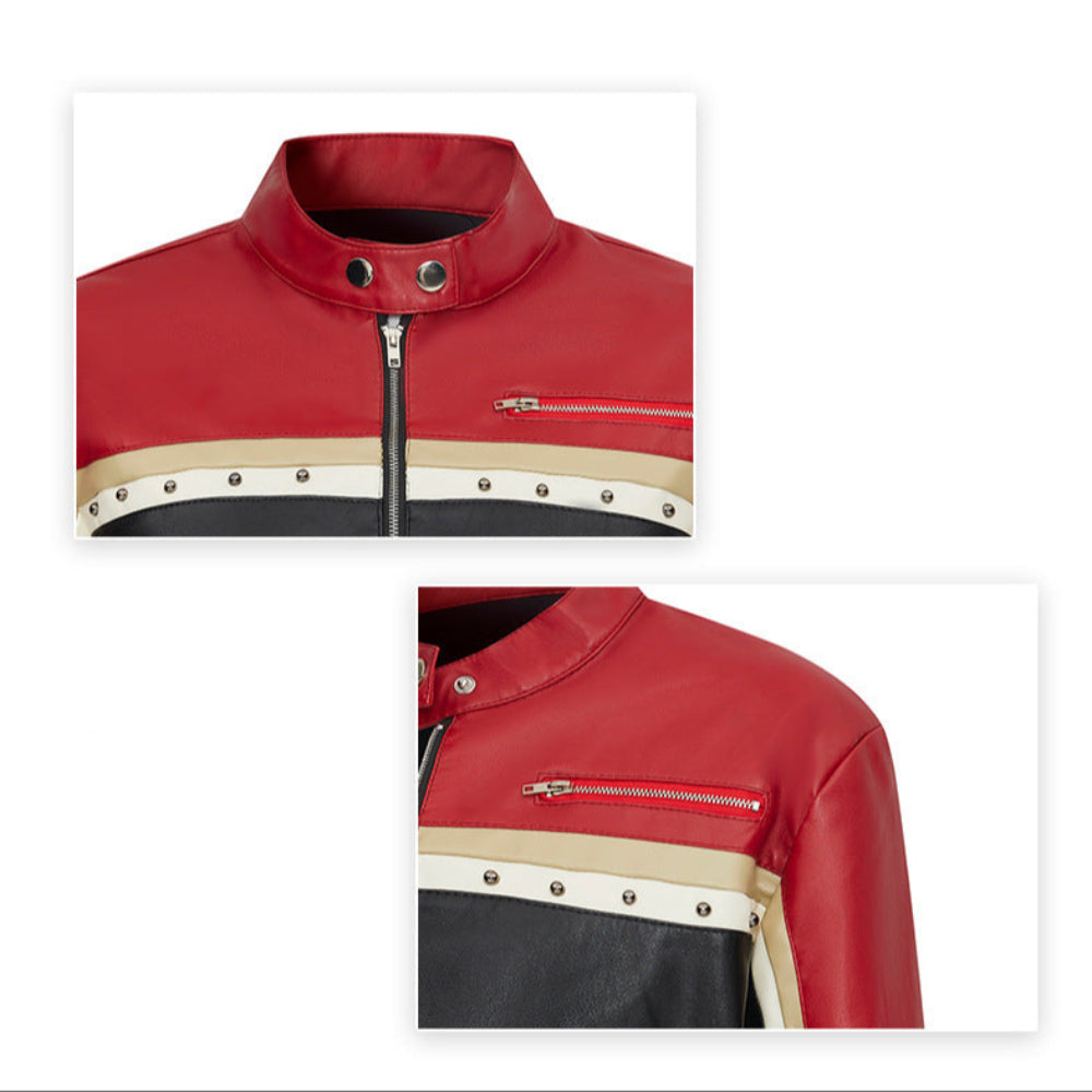 Women Cropped Vegan Leather Biker Jacket