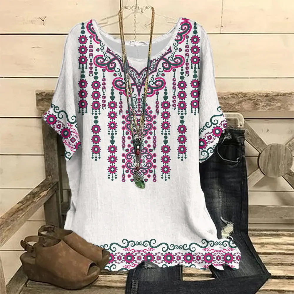 Floral 3D Print Round Neck Women's T-Shirt (Casual)