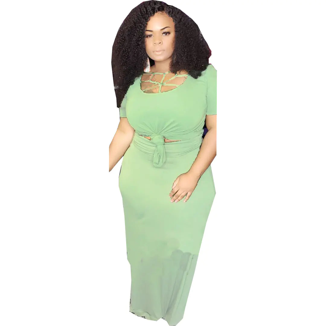 Plus Size Hollow Neck Two-Piece Dress Set