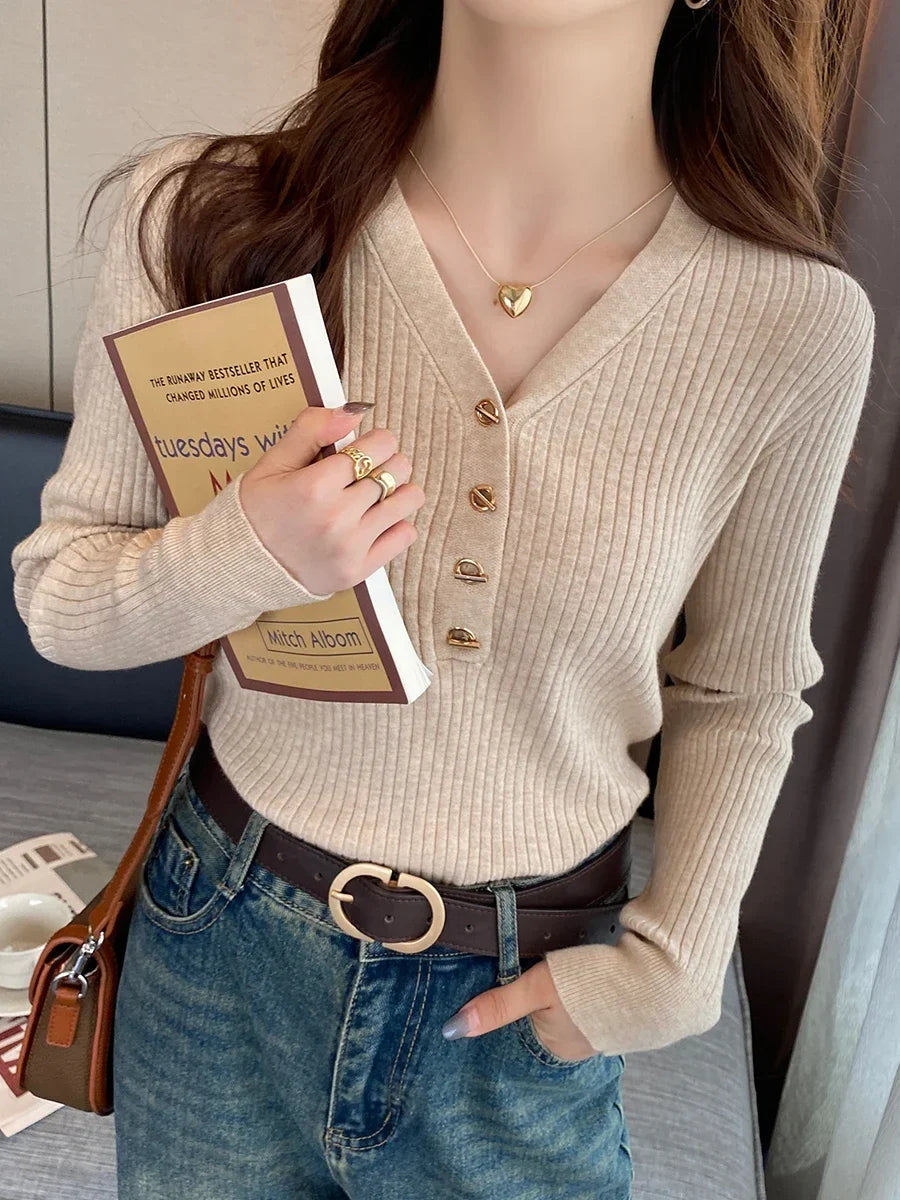 Sweaters Casual Slim Button Knitted Pullover Sweater