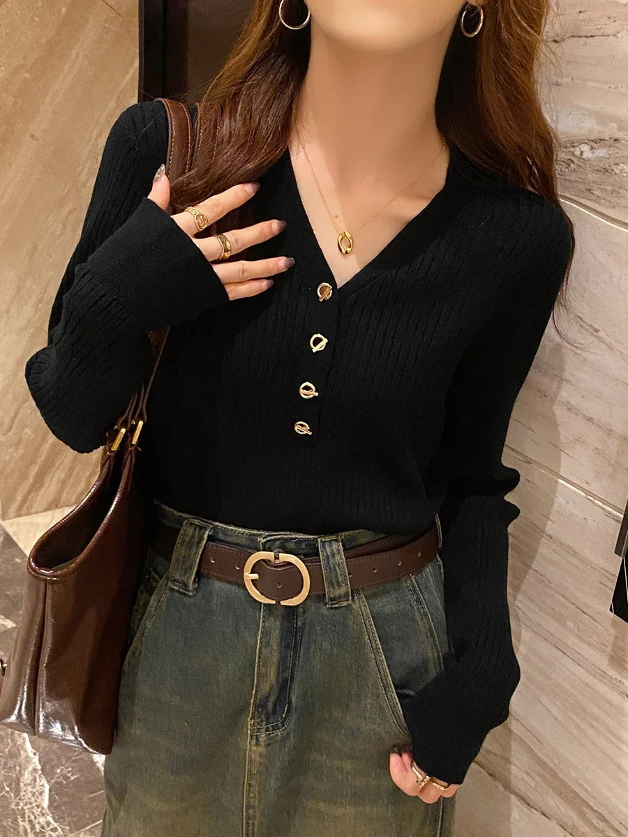 Sweaters Casual Slim Button Knitted Pullover Sweater