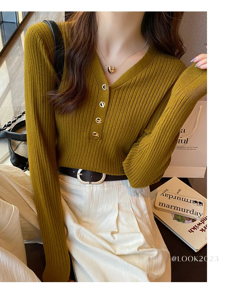Sweaters Casual Slim Button Knitted Pullover Sweater