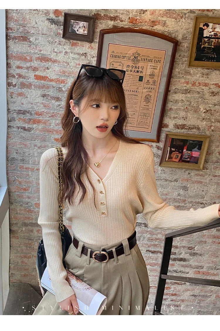 Sweaters Casual Slim Button Knitted Pullover Sweater