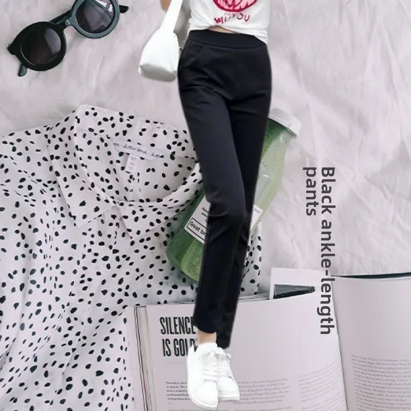 Casual Style Lightweight Casual Suit Elastic Waist Short Length Pants