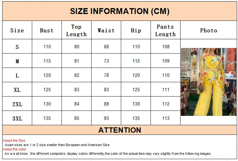 Print Chiffon Two Piece Set Women O Neck Long Sleeve Top Wide Leg Pants