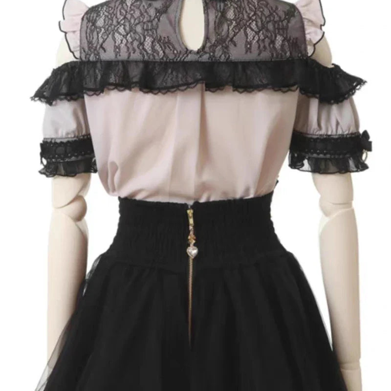 High Waist Sweet Lace Gothic Skirt