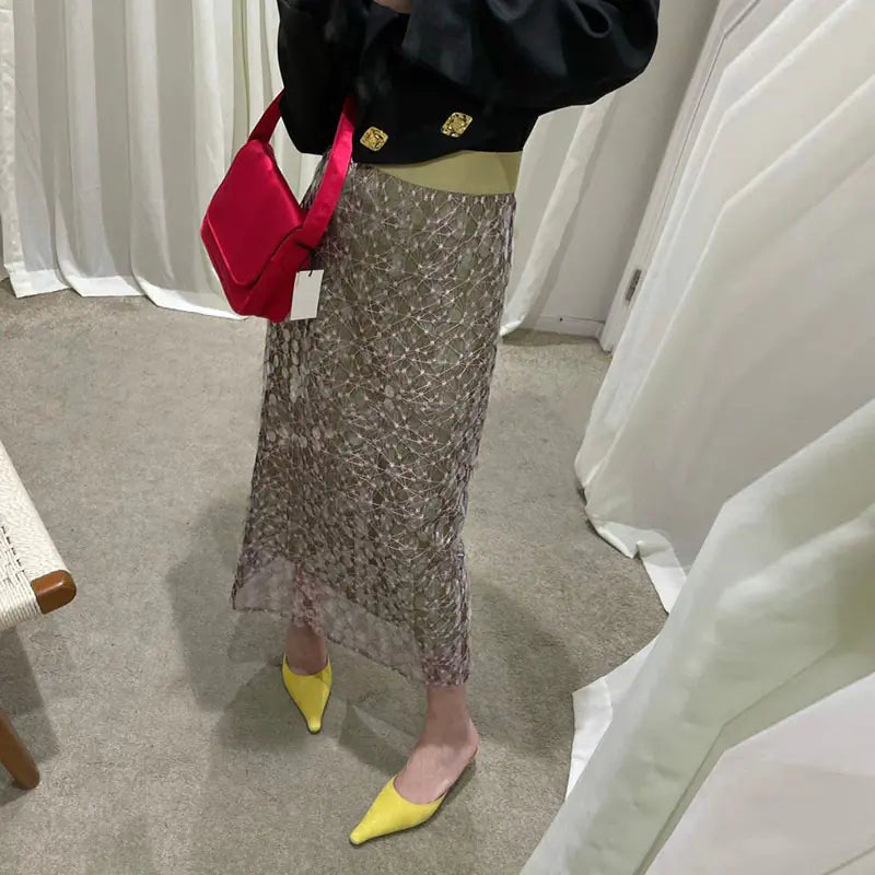 Embroidered Sequin Skirt for Women