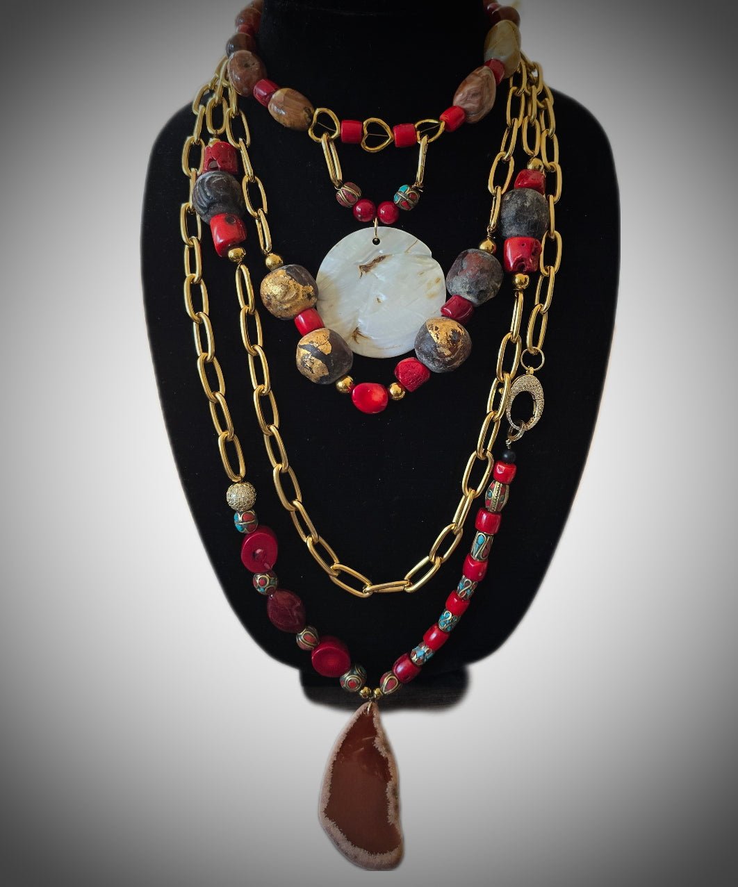 Antique Coral and Jasper Layered Necklace