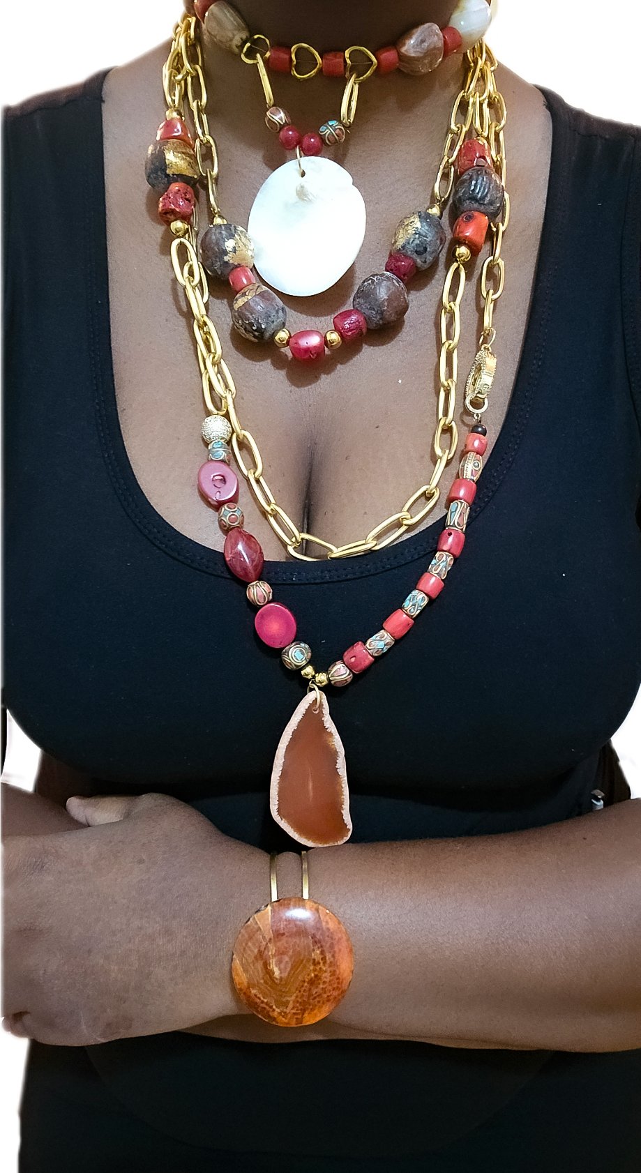 Antique Coral and Jasper Layered Necklace