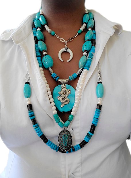 Antique Turquoise and Pearl Layered Necklace