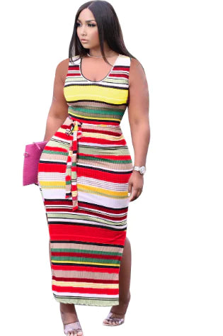 Neisha Plus Size Striped Color-Block Print Dress