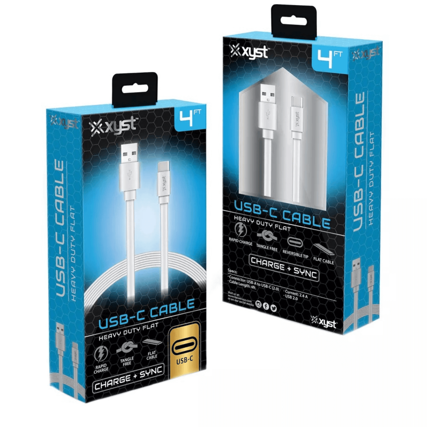 Xyst Charge and Sync USB to USB-C Flat Cable 4Ft