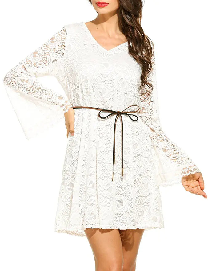 Elegant Lace Summer Plus Size V-Neck Dress