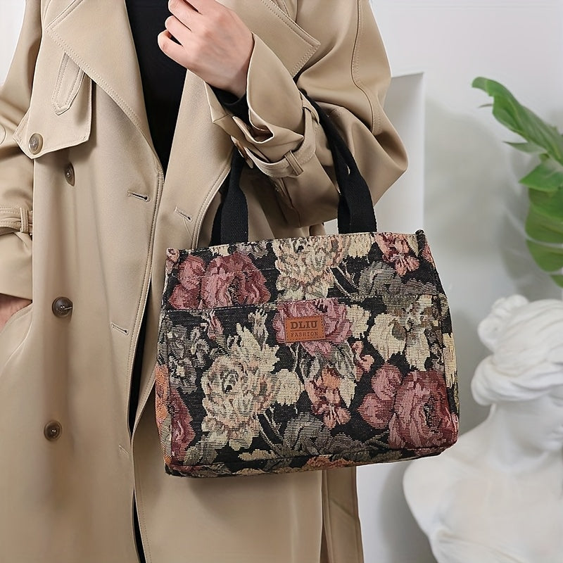 Chic Lunch Retro Floral Oil Painting Tote Commute Bag