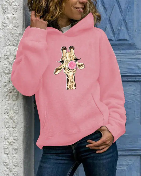 Solid Color Printed Round Neck Women's Sweater