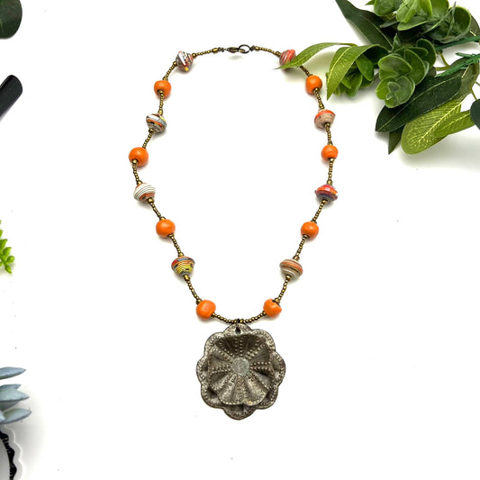 Orange Appeal Fleur Medallion Necklace
