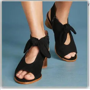 Frosted Fish Mouth Bow Thick High Heels