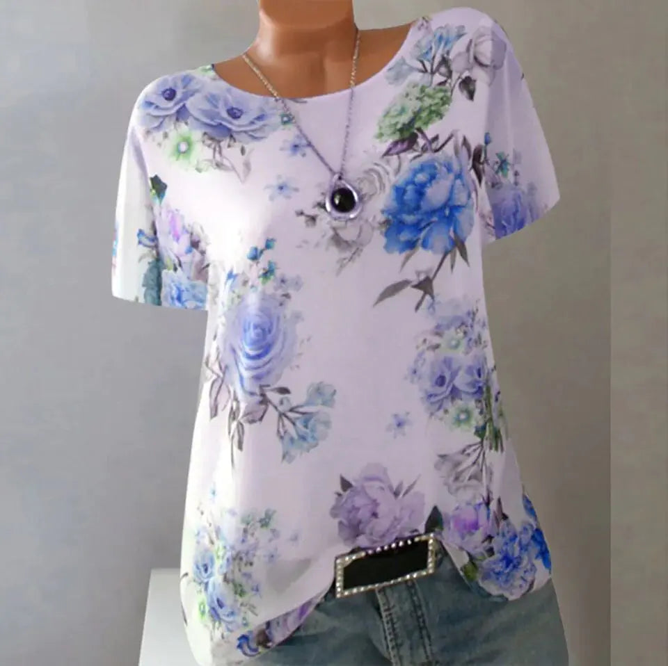 Plus Size Women's Loose Print Short Sleeve T-Shirt