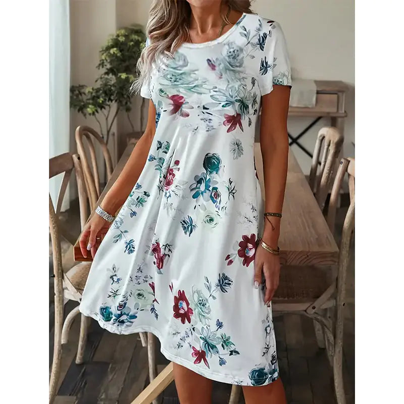 Loose Fit Printed Short Sleeve Dress